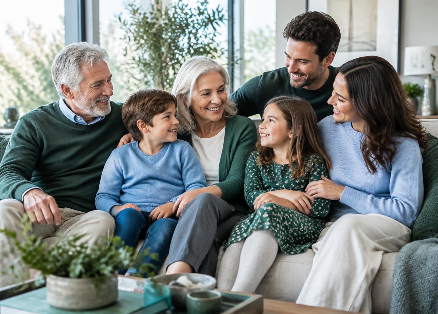 A multigenerational family spending time together at home